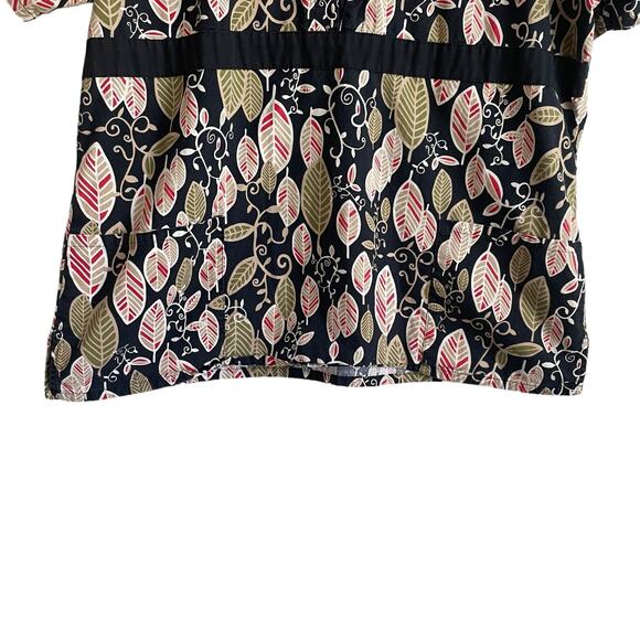 White Swan Women Scrub Top XL Foliage Print Medical Uniform Nurse Workwear Fall - Picture 6 of 8